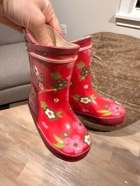 Kids' Red Floral Rain Boots